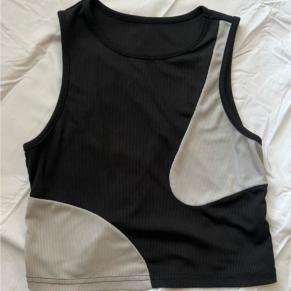 Black and grey color block tank top